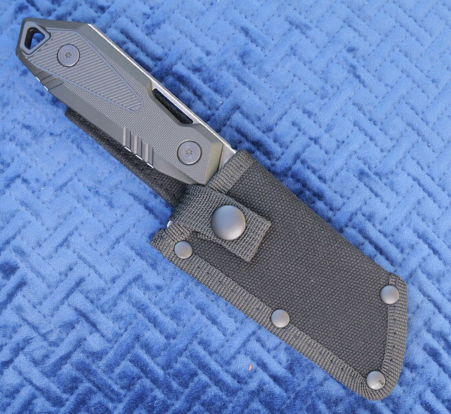 8.5” Fixed Blade Boot Knife Black Stonewash Stealth Tactical Wharncliffe