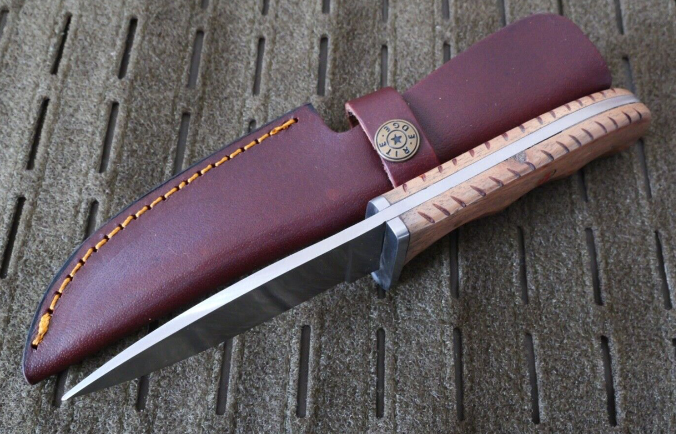 8" Fixed Blade Knife Wood Handle Full Tang Steel Hilt Hand Forged Leather Sheath