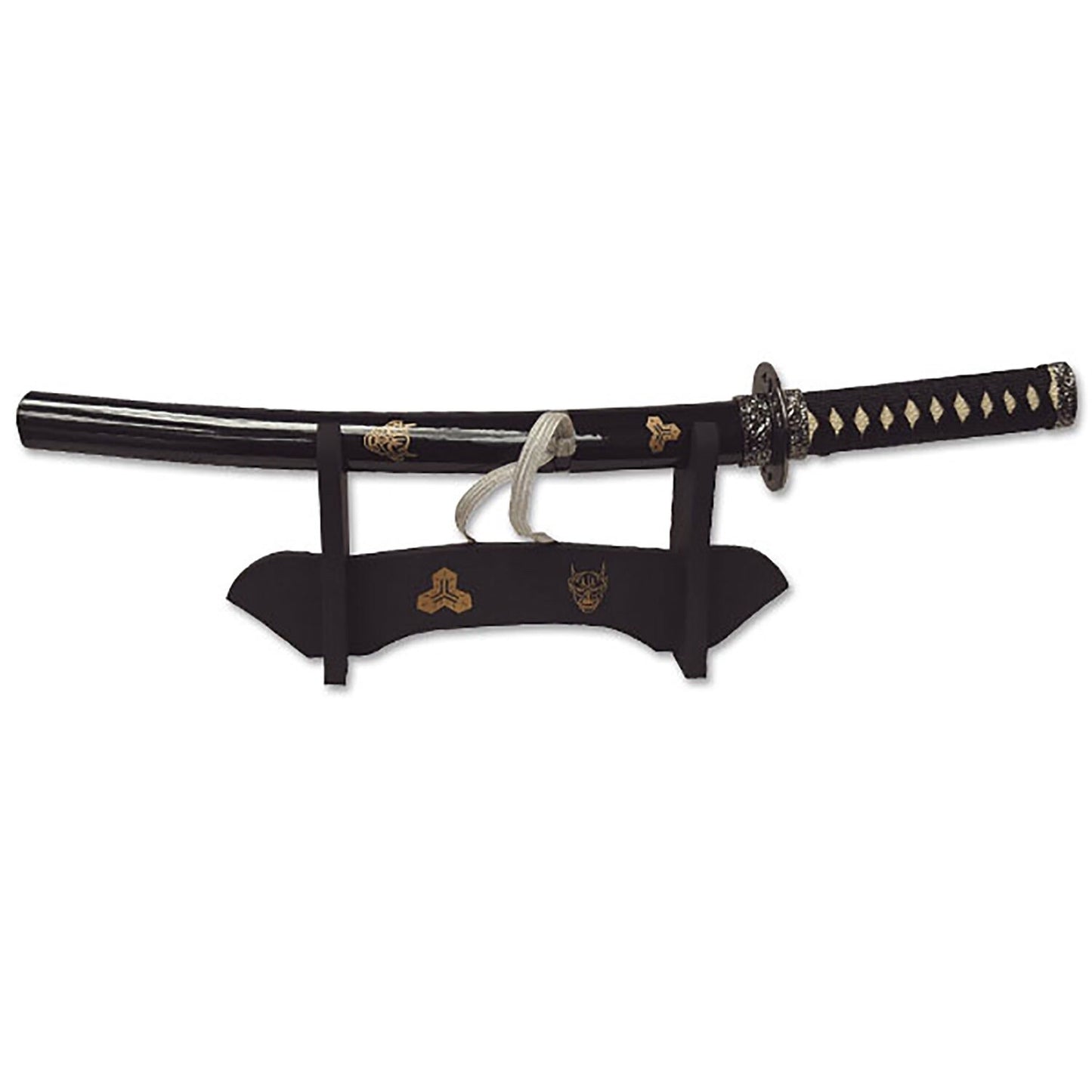 17" Mini Katana Samurai Sword With Wood Stand Black Gold Small Letter Opener