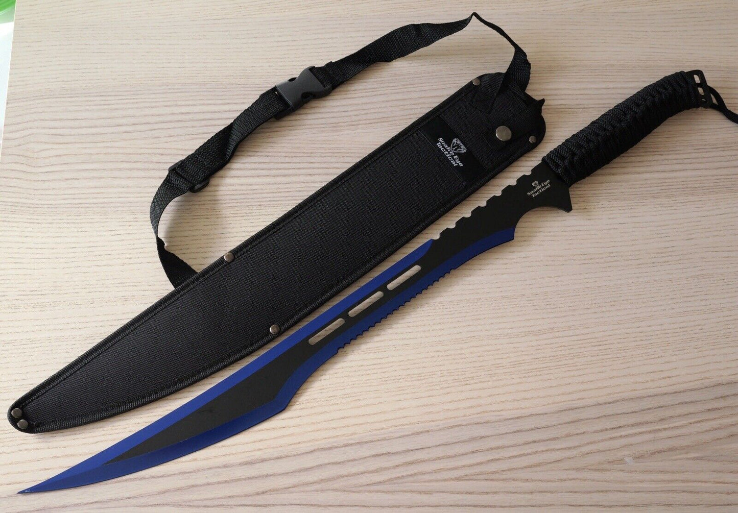 25” Machete Fang Black Full Tang Nylon Sheath Tactical Stealth Nylon Sheath Saw