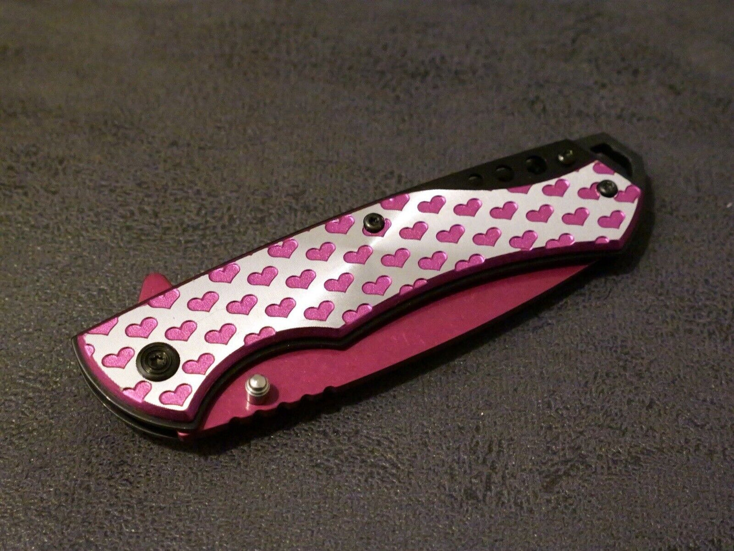 8” Heart Pocket Knife Pink Full Size Ladies Self Defense Girly Cute