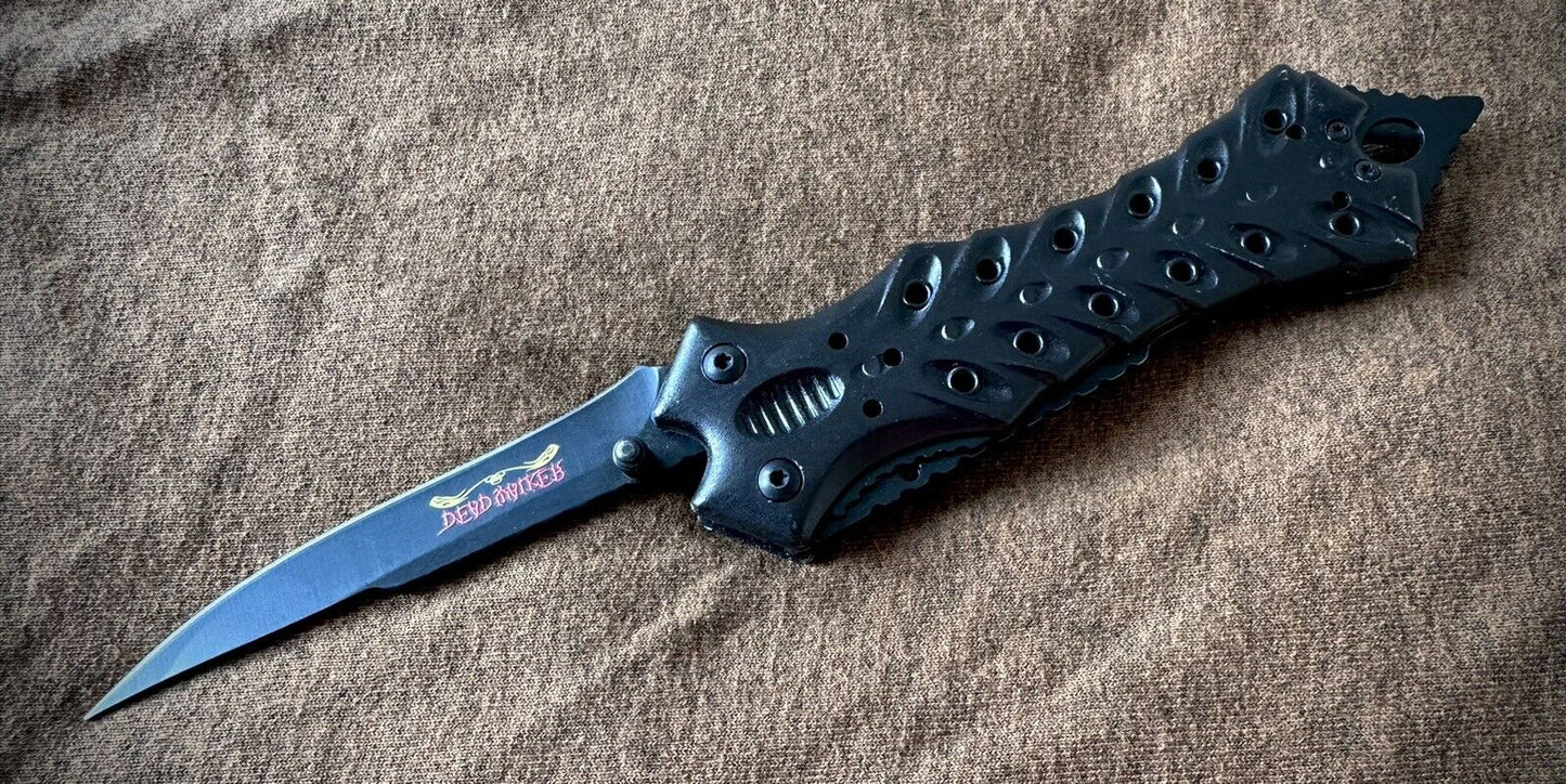 Double Blade Manual Folding Knife Black Stinger Point Full Size Pocket Clip EDC