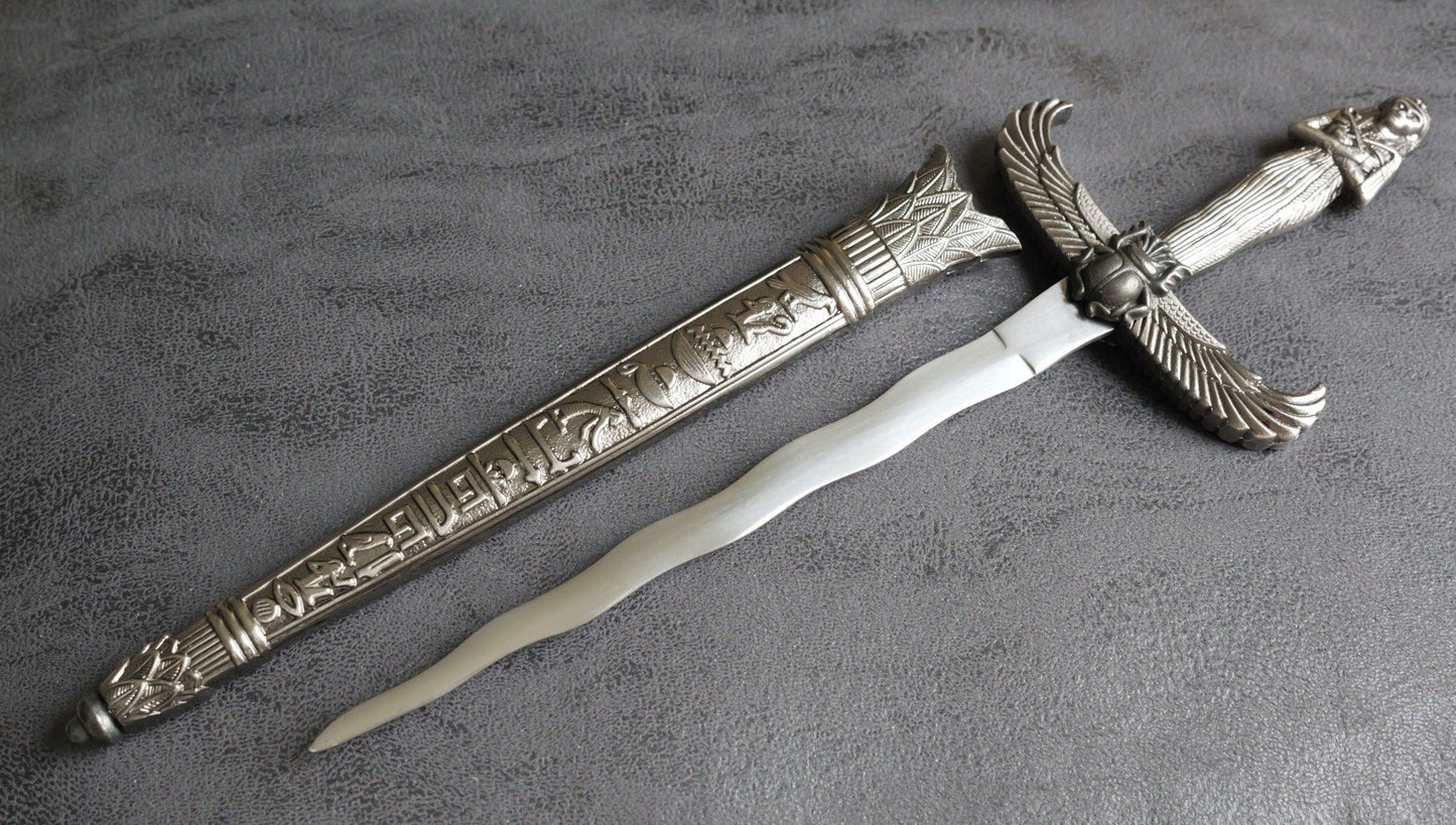 14” Kris Blade Dagger Double Edge Sharp Metal Scabbard Pharaoh Egyptian Mummy