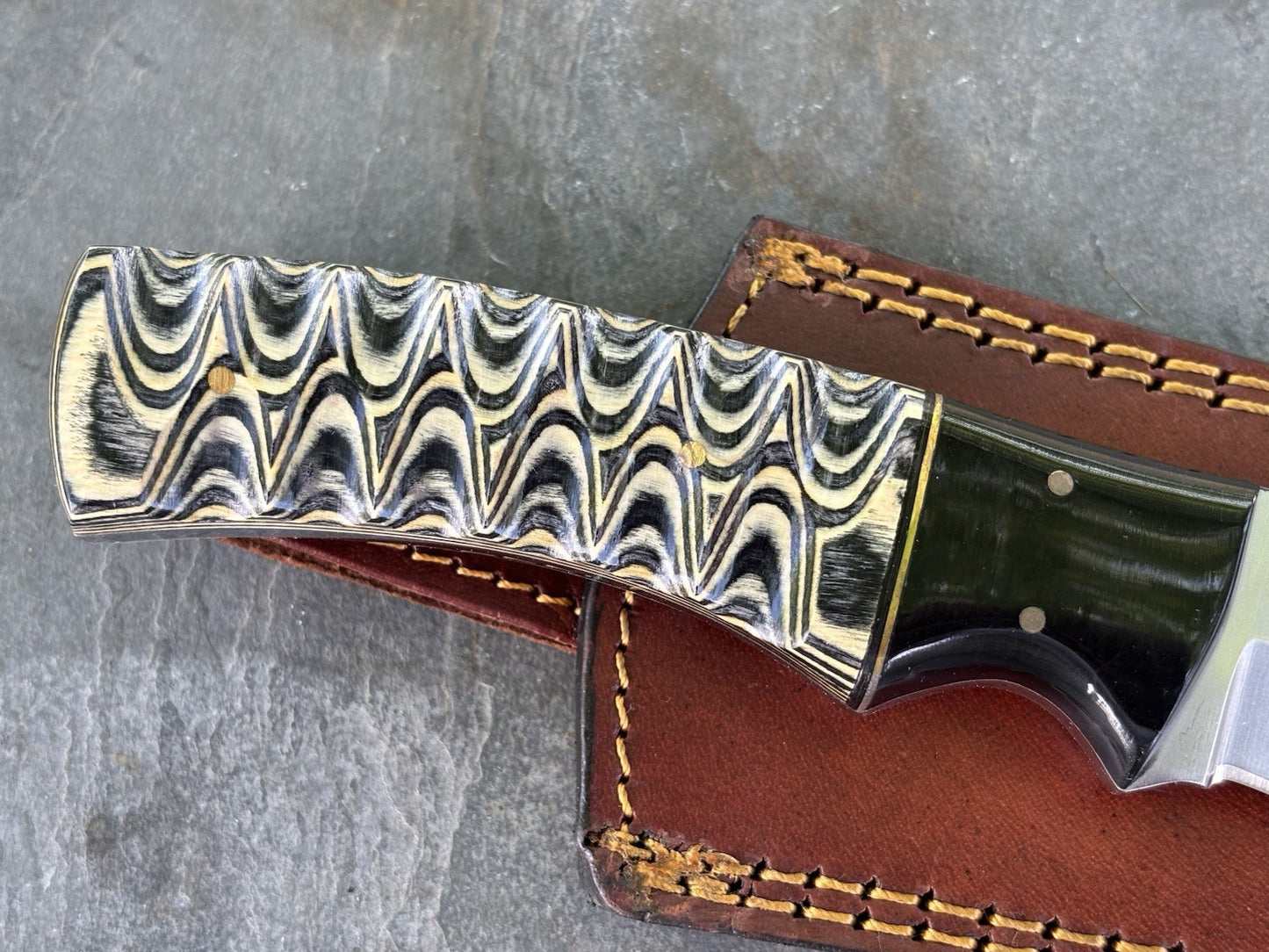 8.5” Fixed Blade Knife Full Tang Wood Handle Protective Leather Sheath