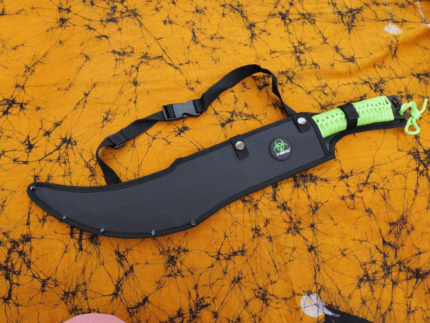 24” Zombie Machete Green Z-Hunter Full Tang Sawback Nylon Sheath Shoulder Strap
