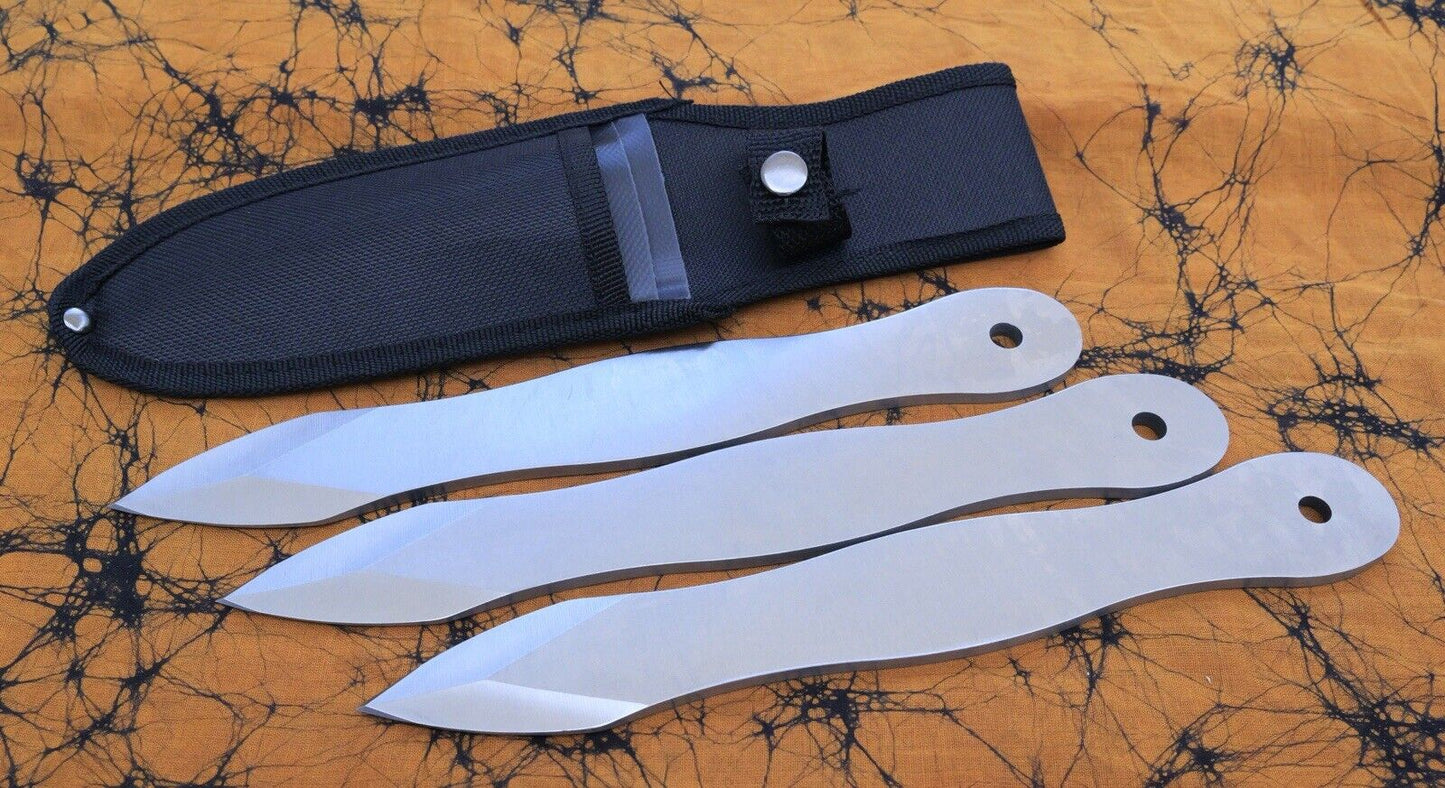 10” XL Throwing Knife Set 3 Knives Sheath Heavy Duty Thick Double Edge Full Tang