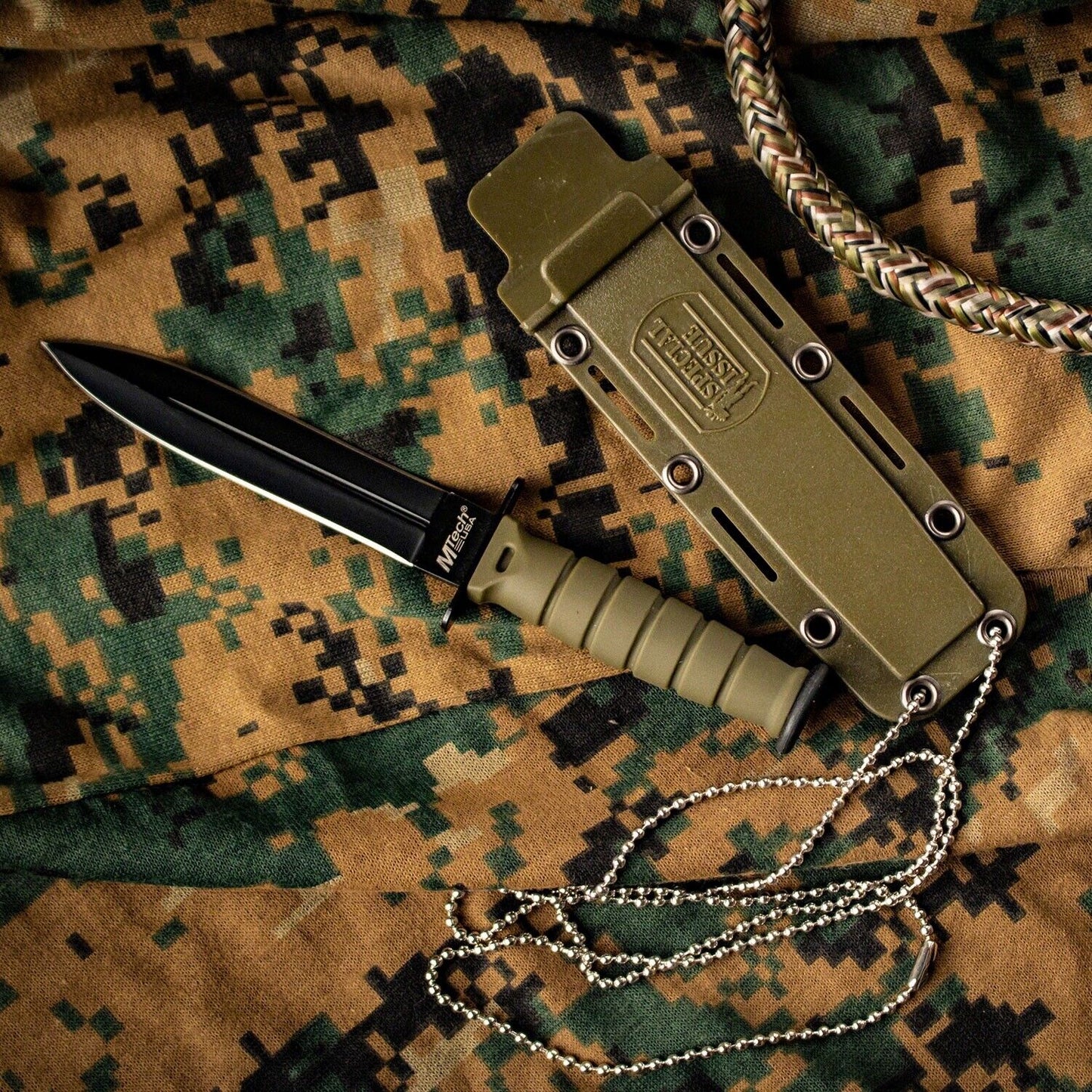 6” Neck Knife Spear Point Double Edge Green Hard Sheath Sharp Tactical Medium