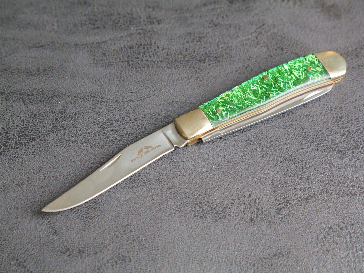 Elk Ridge 2 Blade Retro Pocket Knife Emerald Green Vintage Trapper XL 7.5”