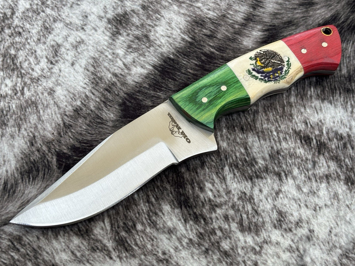 8” Mexico Fixed Blade Knife Full Tang Leather Sheath 440 Stainless Steel