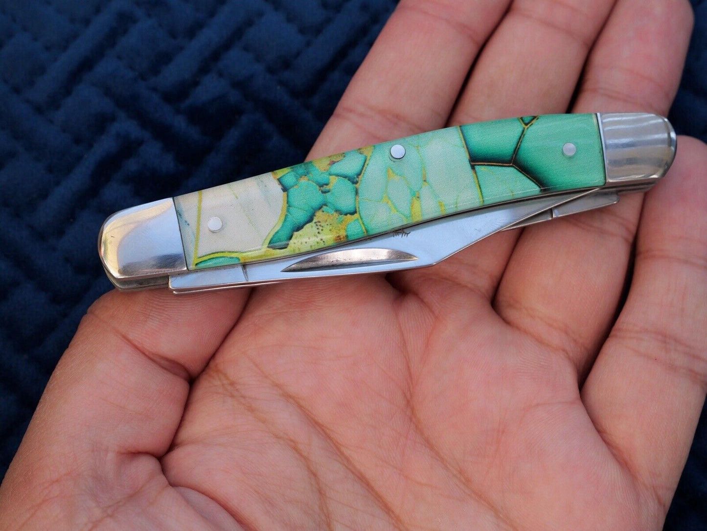 4” Stockman Knife Classic Folding Pocket Knife 3 Blades Jade Mirror Polished XL