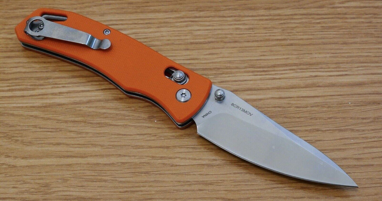 Full Size Folding Pocket Knife Safety Orange Work Knife Deep Carry Clip 8CR13