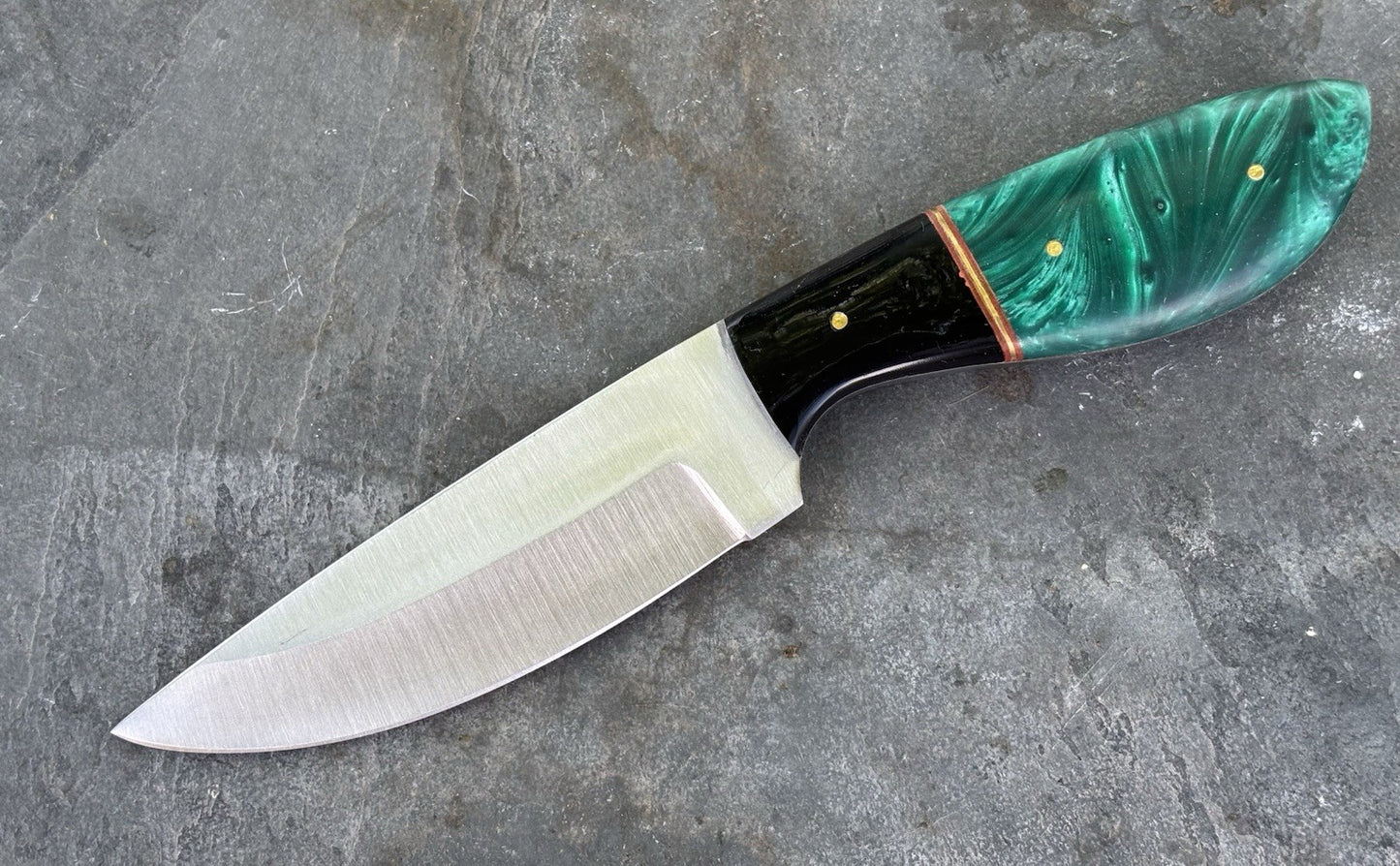 9” Fixed Blade Knife Leather Sheath Full Tang Green Black Handle Belt Loop