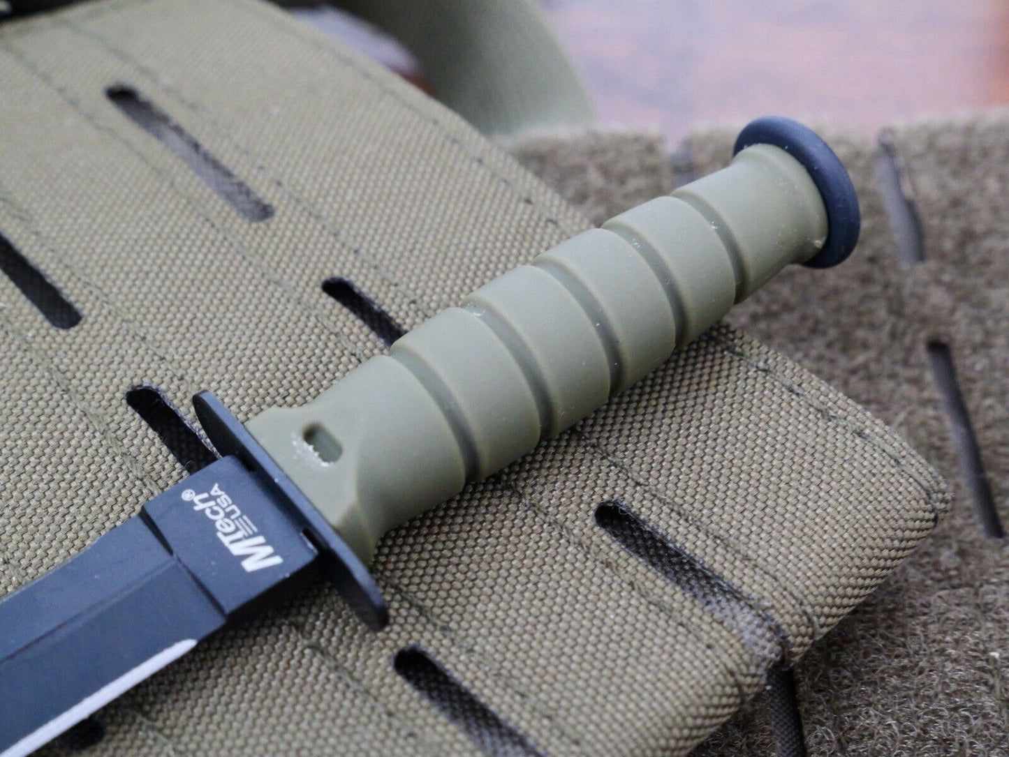 6” Neck Knife Spear Point Double Edge Green Hard Sheath Sharp Tactical Medium