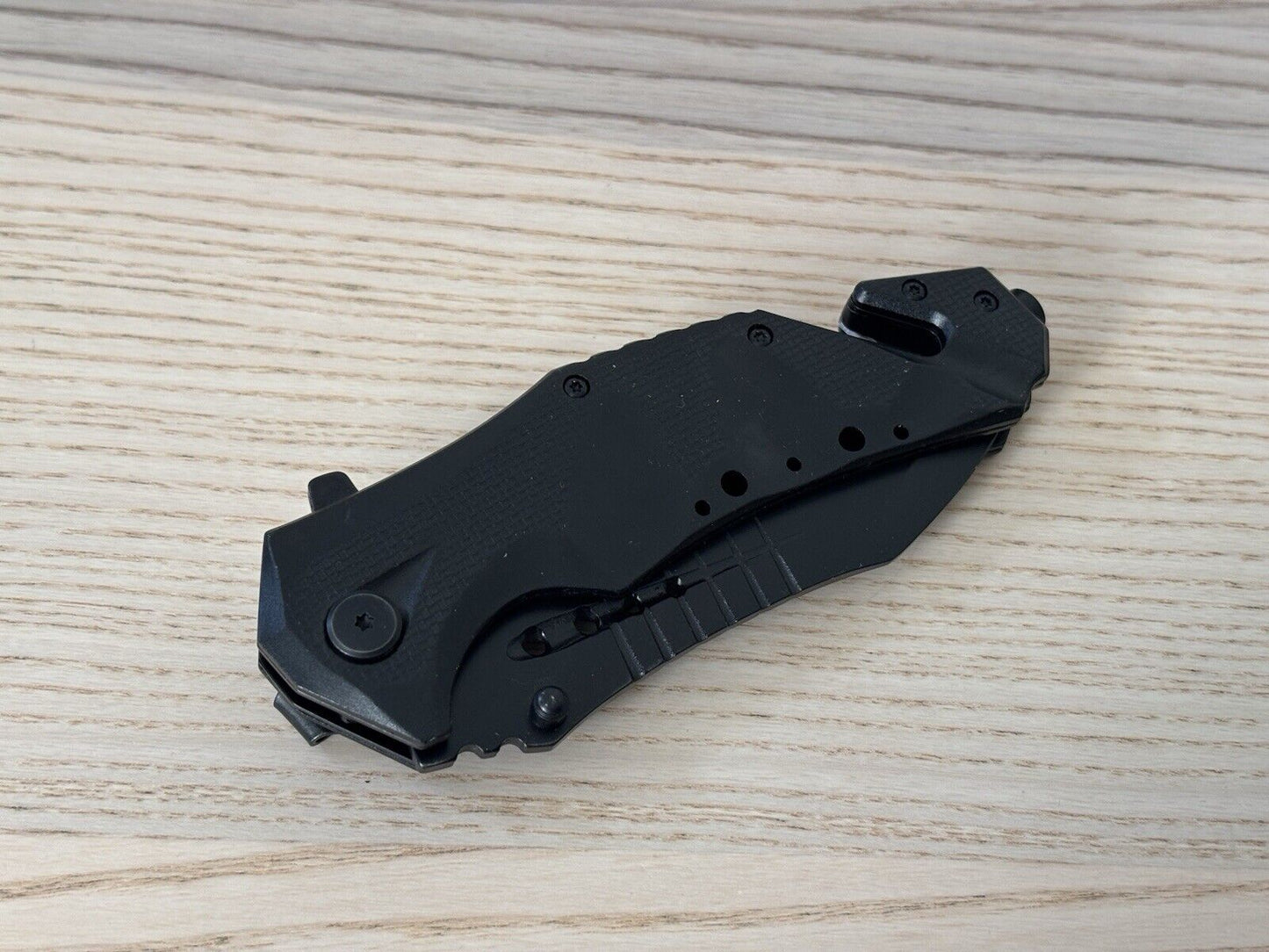 22cm Mega Pocket Knife Spring Assist Stealth Black XL Glass Breaker Belt Cutter