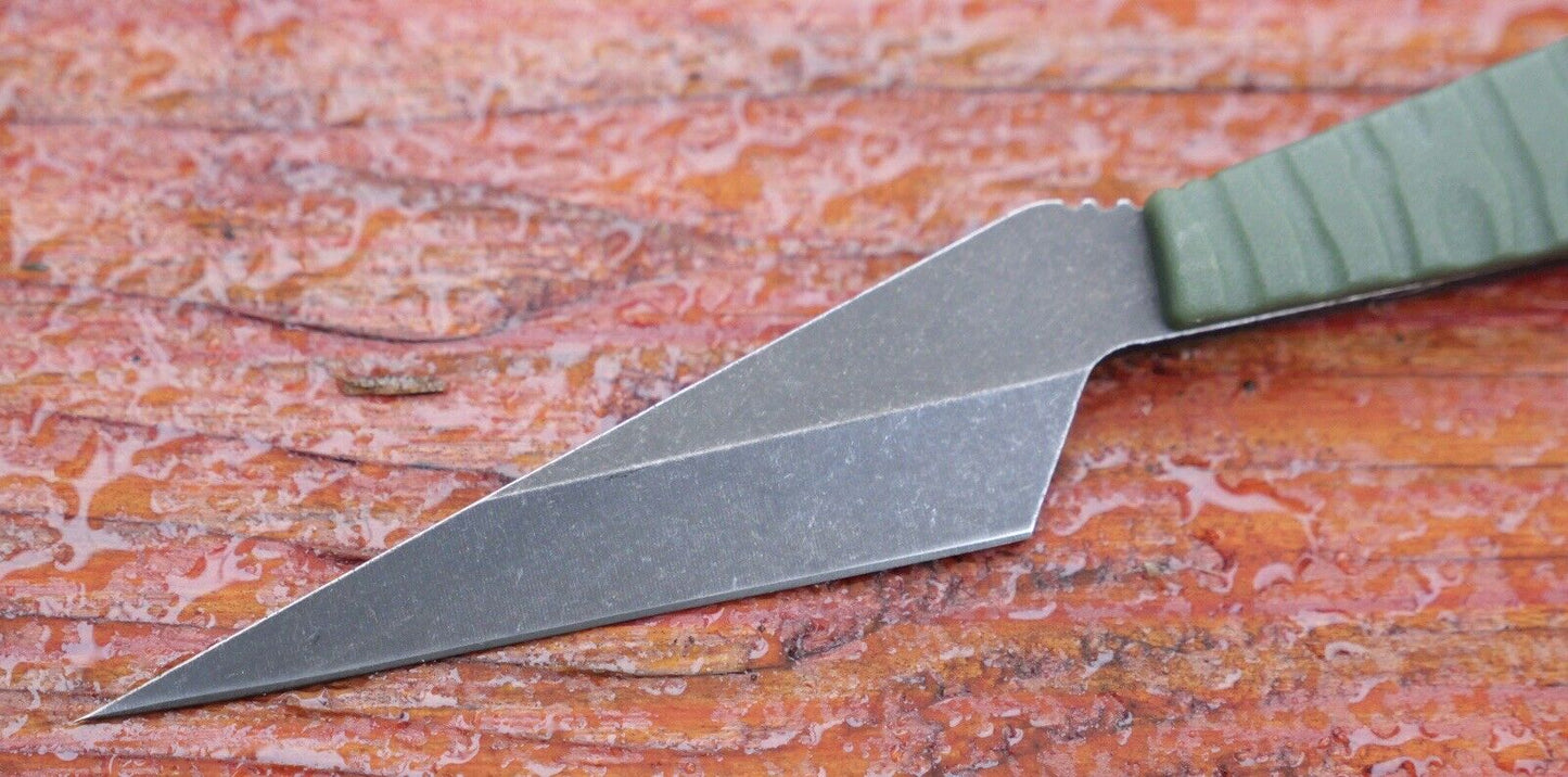 16cm Neck Knife Fixed Blade Straight Blade Full Tang Ball Chain Green Stonewash