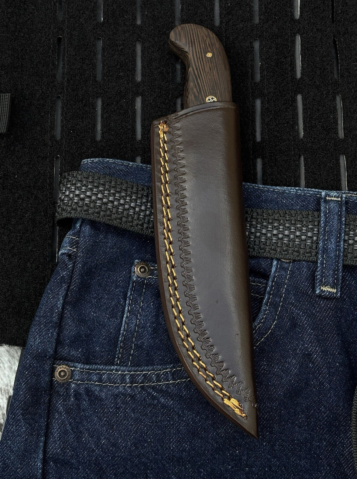 9” Fixed Blade Knife Hand Forged Carbon Steel Black Full Tang Leather Sheath Edc