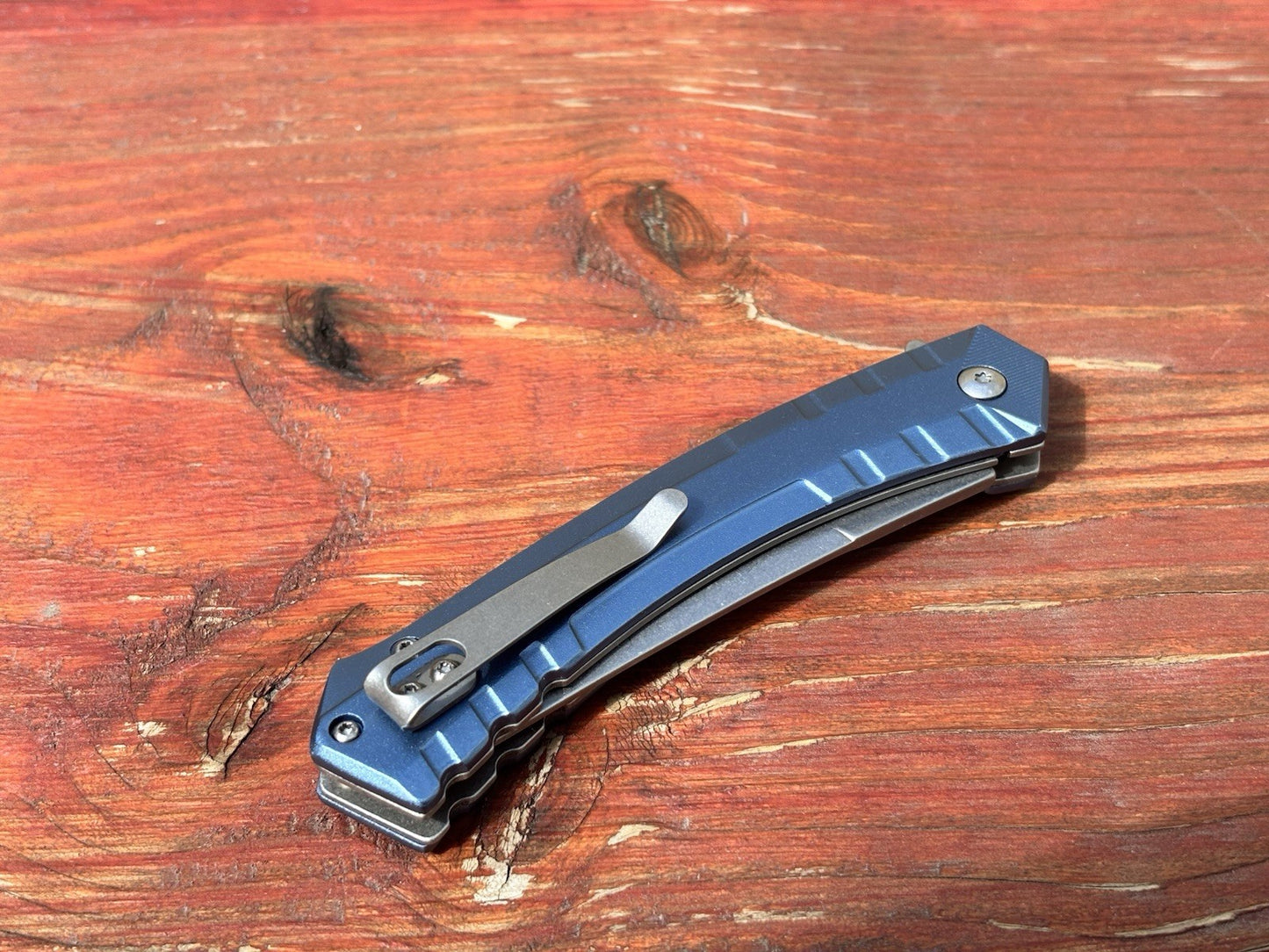 9” Slim Pocket Knife Full Metal Spring Assist Curved Tanto Blade Stonewashed Ceo
