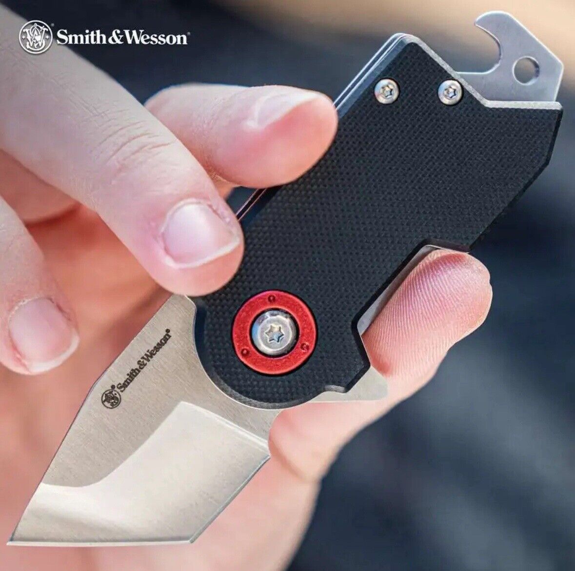 Smith & Wesson Benji Tanto Ball Bearing Open Pocket Knife Money Clip Cap Lifter