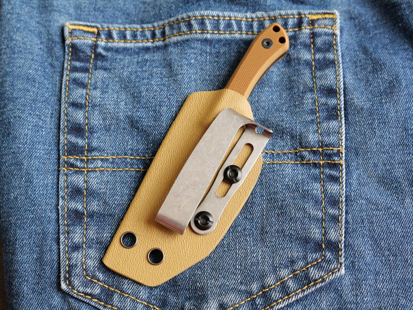 12cm Fixed Blade Knife Kydex Sheath Full Tang Back Pocket Clip Horizontal Carry