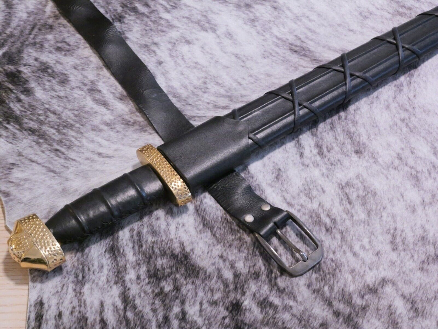 36" Viking Jarl Sword With Belth Sheath Brass Guard Pommel Back Strap 29" Blade