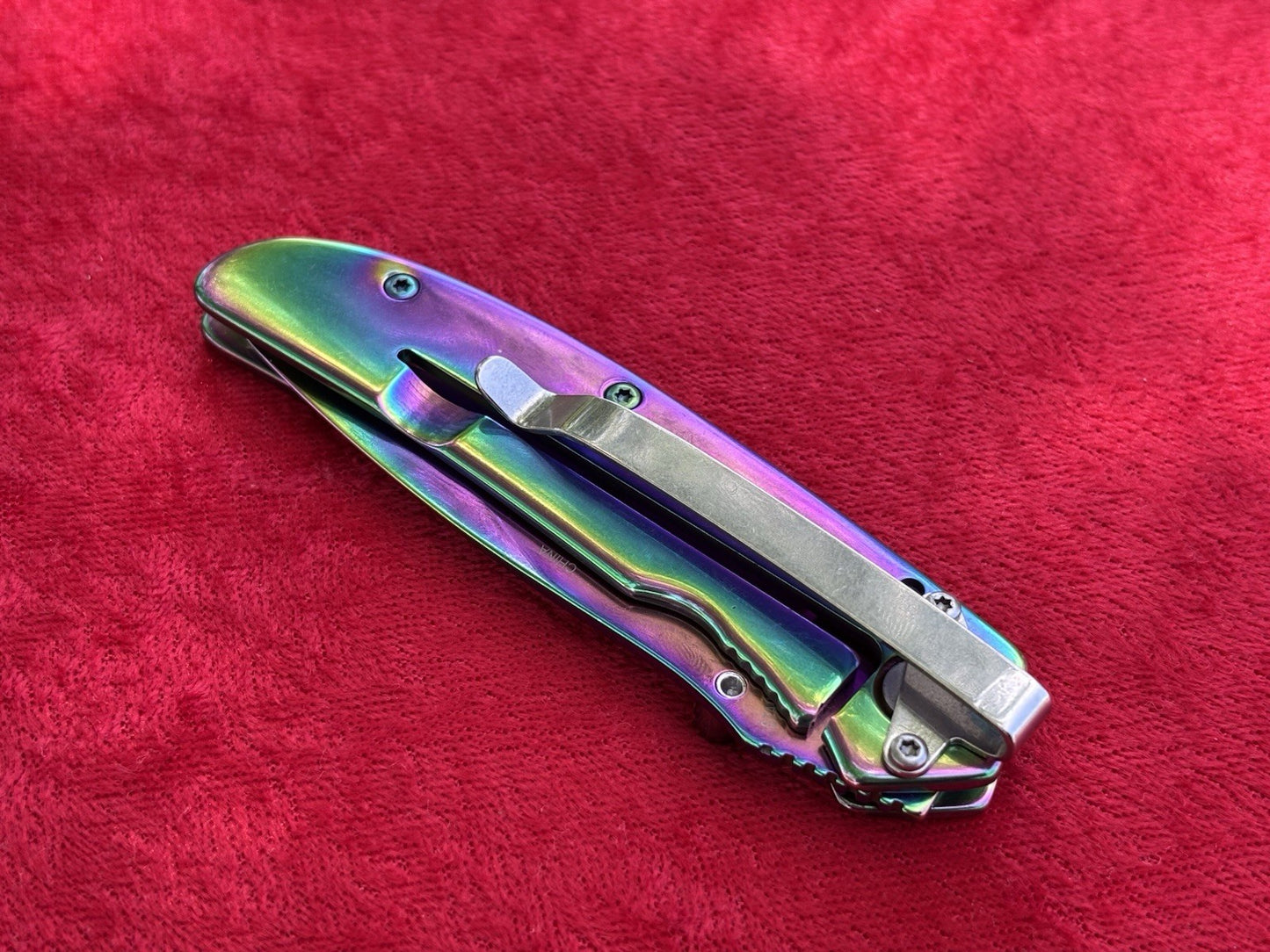 4” Manual Pocket Knife Rainbow IV Full Metal Titanium Coated Medium Size Sharp