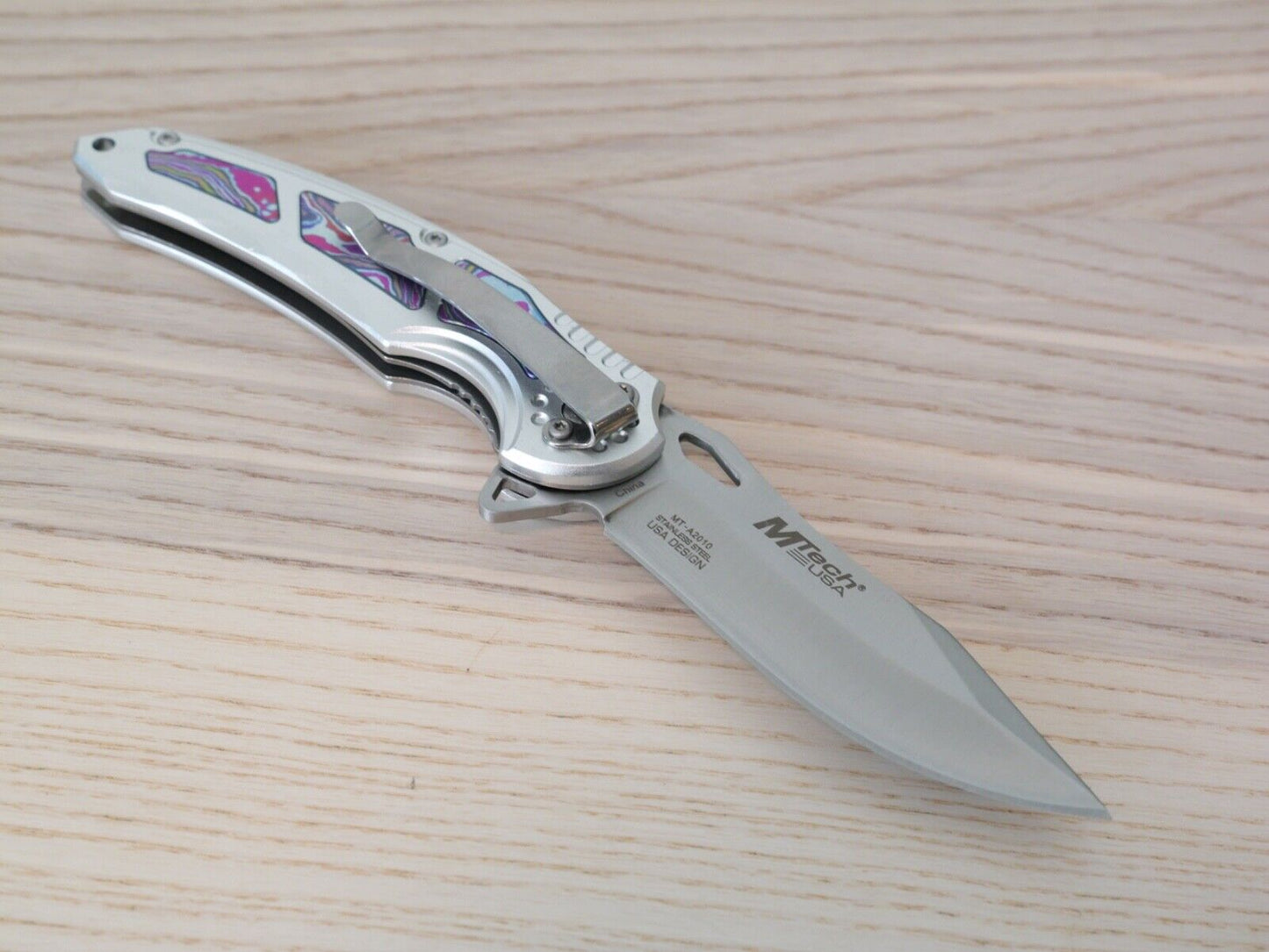 8" Full Metal Spring Assist Pocket Knife Pocket Clip Retro Psychedelic Design