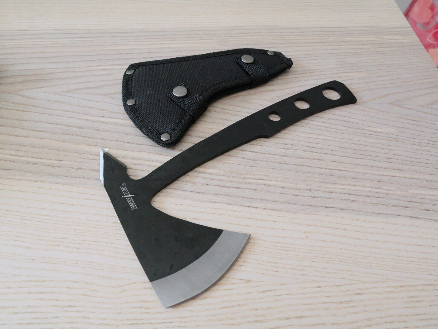 10” Throwing Axe Full Tang Black Stealth Tactical Nylon Sheath Sharp Tomahawk