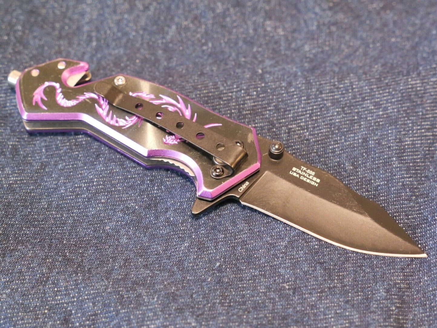 Purple Dragon Strike Pocket Knife Mini Ladies 6" Overall 2" Blade Small Cute