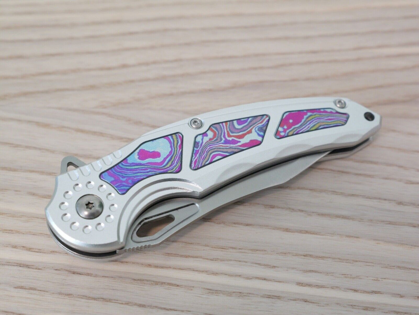 8" Full Metal Spring Assist Pocket Knife Pocket Clip Retro Psychedelic Design