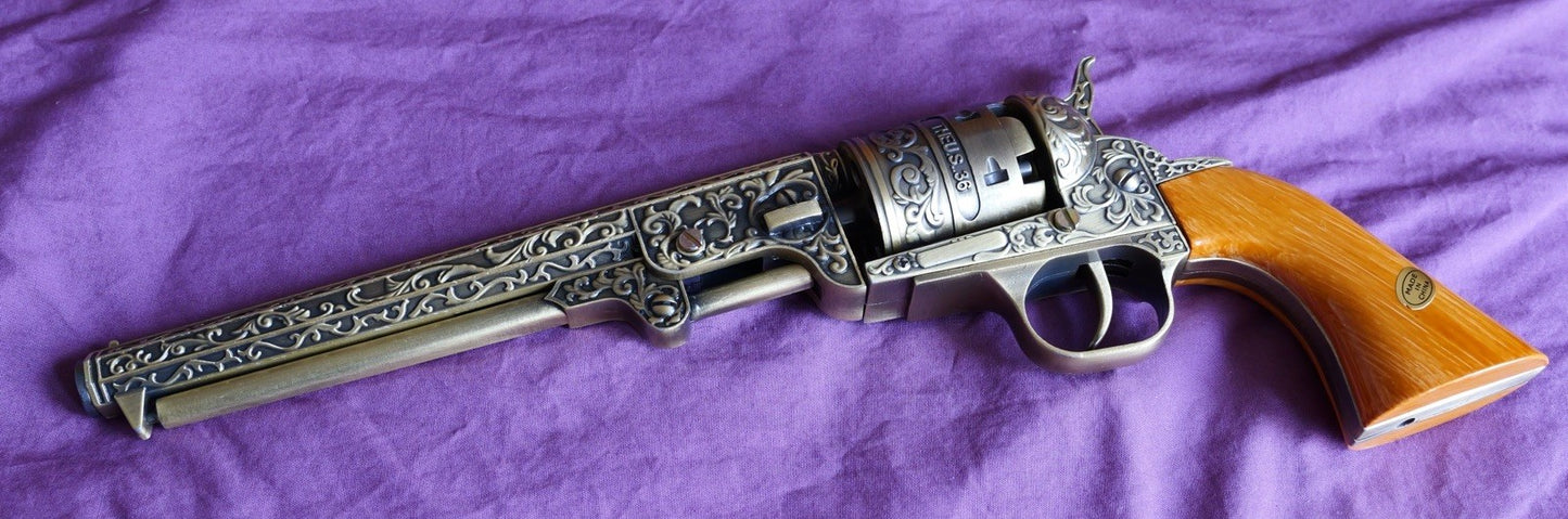 14" PEACE MAKER REPLICA Single Action Army Display Only Plaque Ornate Barrel