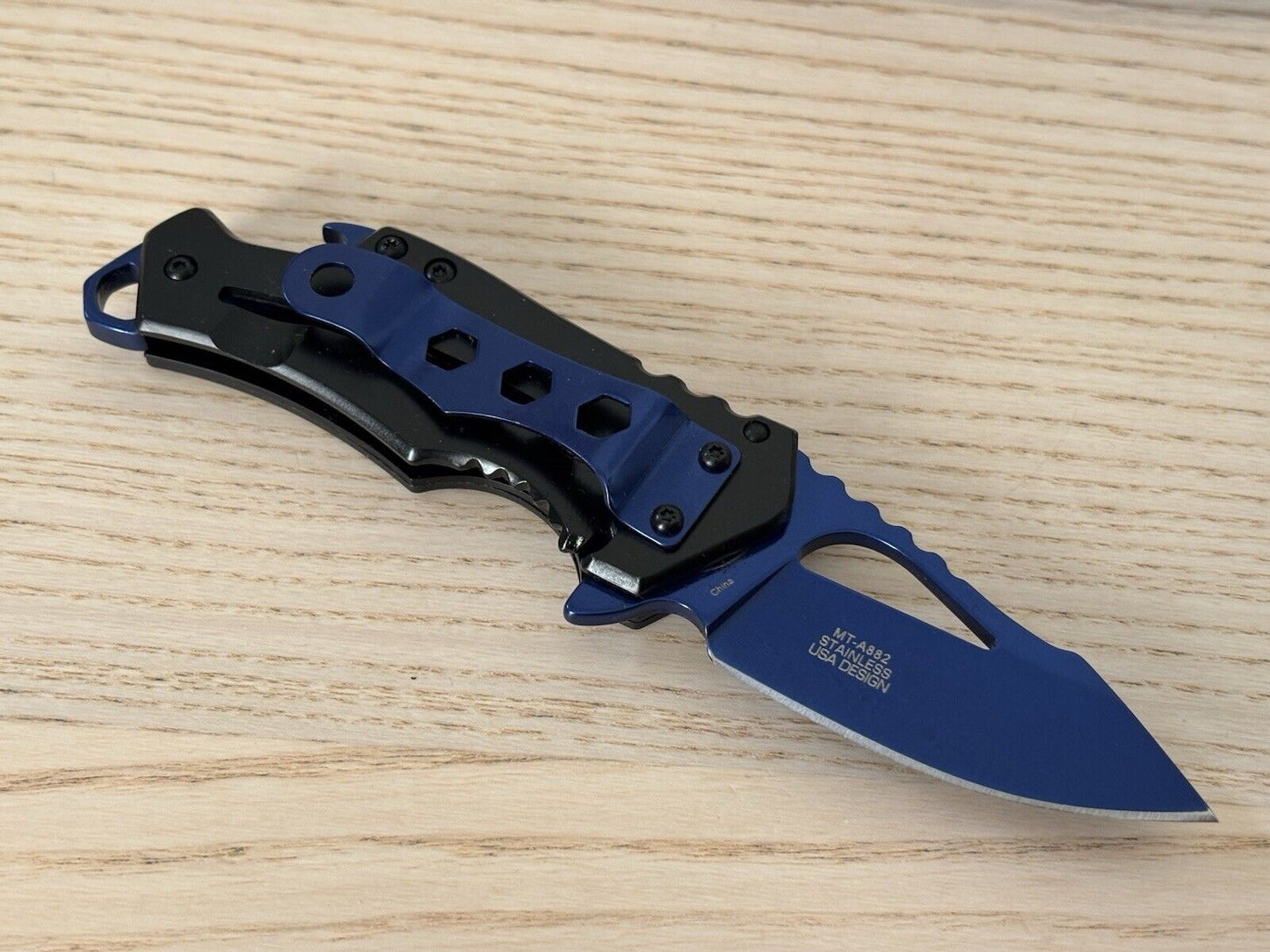 Mini Blue Pocket Knife Compact Edc Spring Assisted 2” Blade Bottle Opener Black