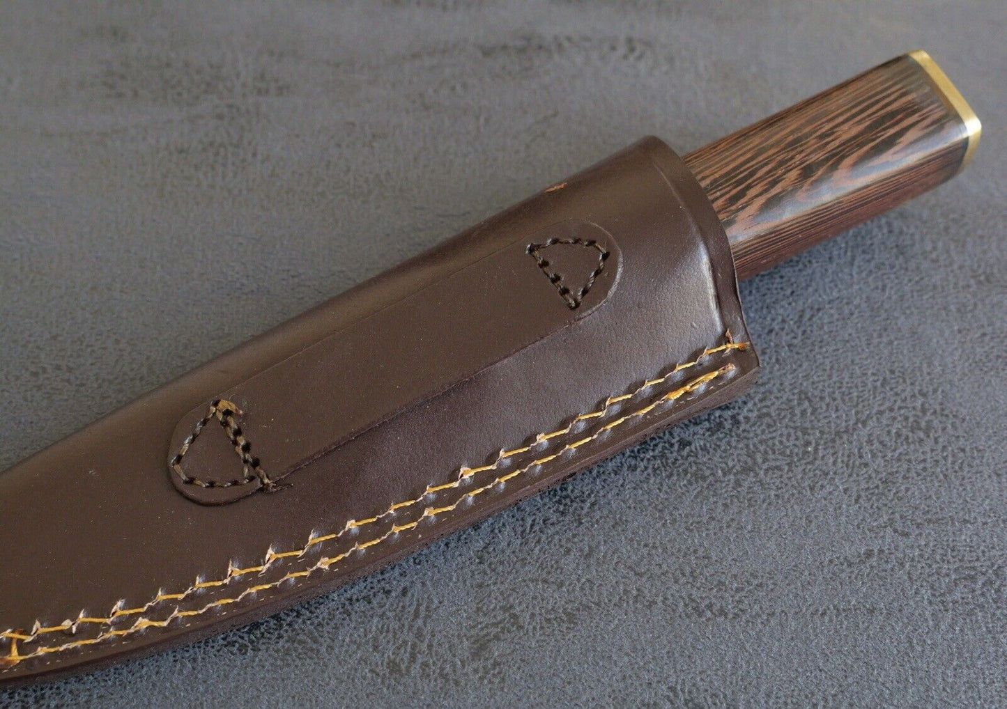 9” Fixed Blade Knife Full Tang Survival Knife Quarter Sawn Wood Handle Leather