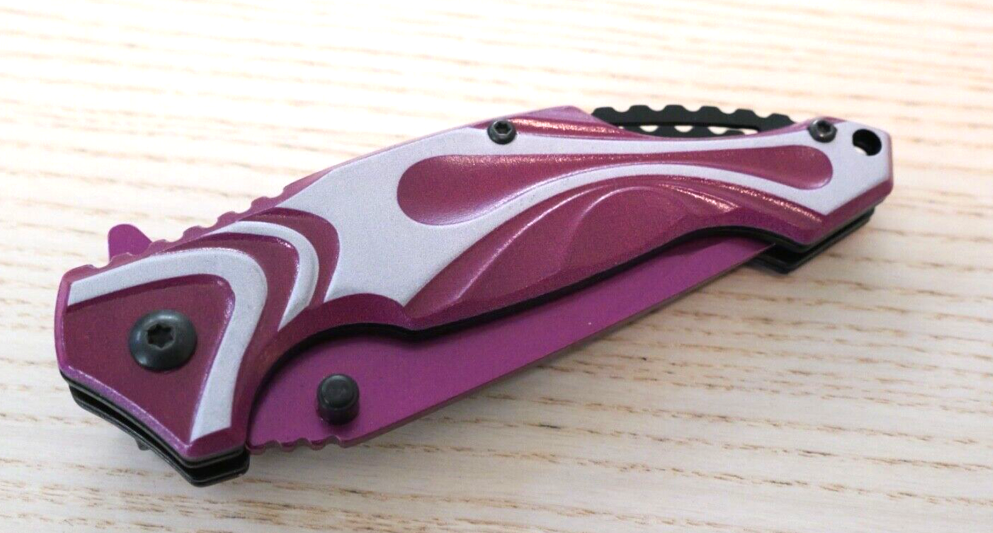 PINK Pocket Knife Spring Assist Full Size Girls Womens Self Defense Novelty Cute