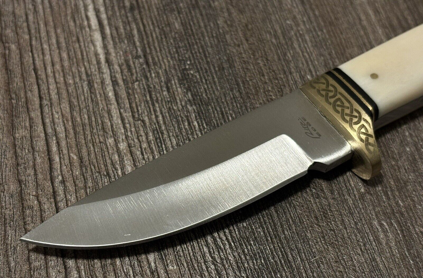 Survival Knife Full Tang 8mm Thick Blade 4” Celtic Full Grain Sheath Brass Hilt
