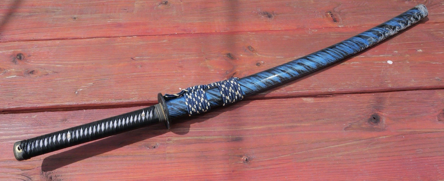 41" Katana Samurai Sword Japanese Blue Blade Feather Design Art Handmade Sharp