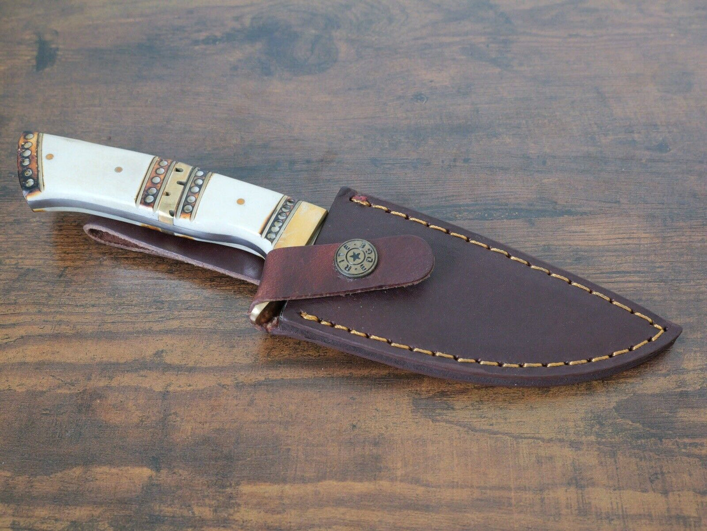 9” Fixed Blade Knife Survival Thick Blade High Carbon Steel Brass Hilt Sharp