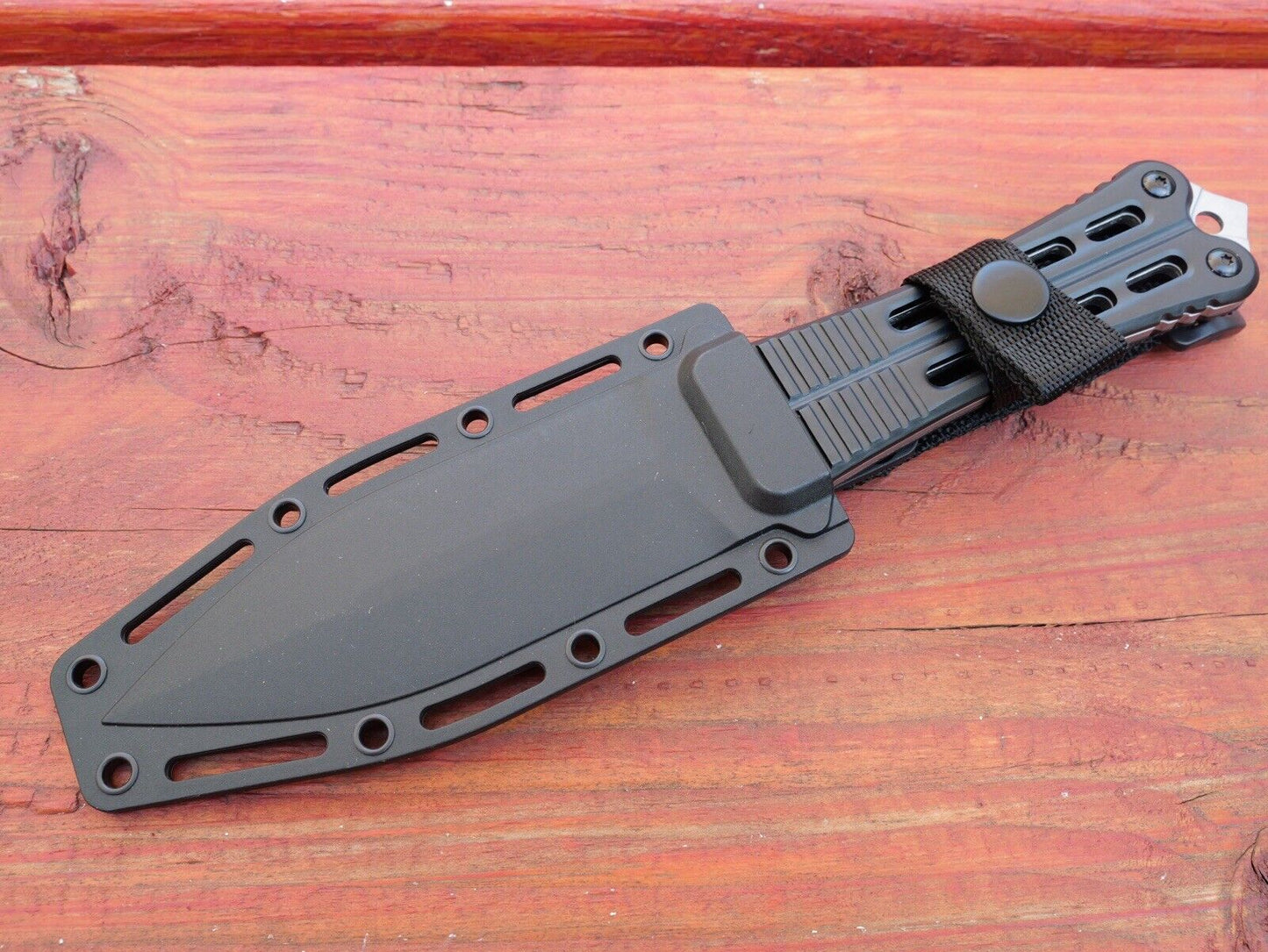 10” Fixed Blade Knife Spear Point Double Edge Full Tang Sharp Black Stealth Boot