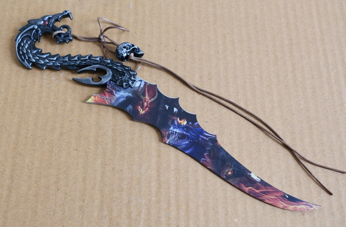 9” Fantasy Dragon Knife Display Stand Hand Painted 6” Blade Skull Trinket
