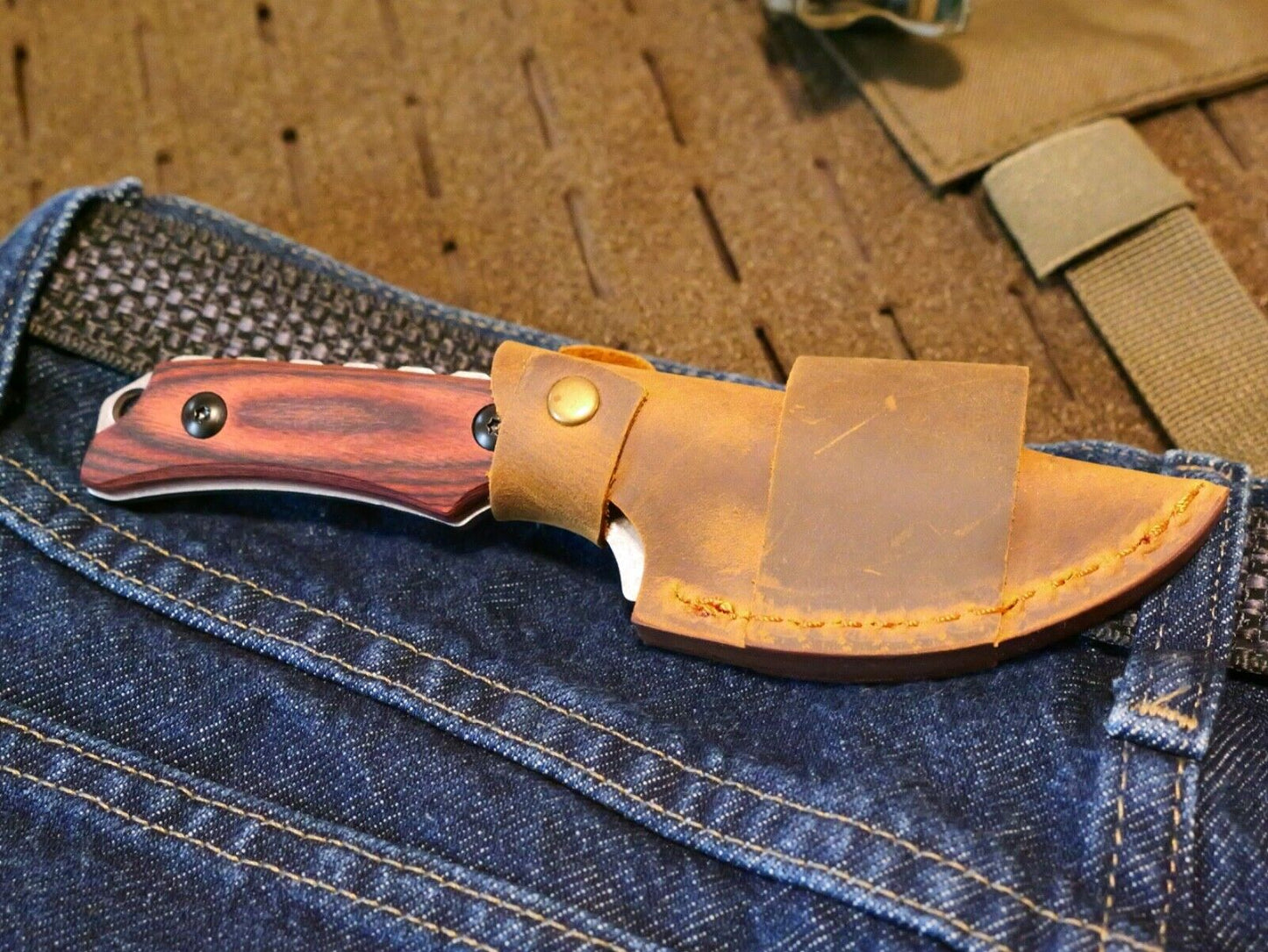 16 cm fixed blade knife horizontal carry leather sheath full tang sharp tactical