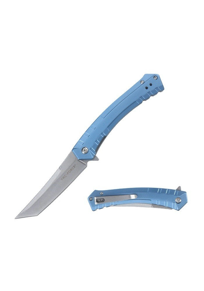 9” Slim Pocket Knife Full Metal Spring Assist Curved Tanto Blade Stonewashed Ceo