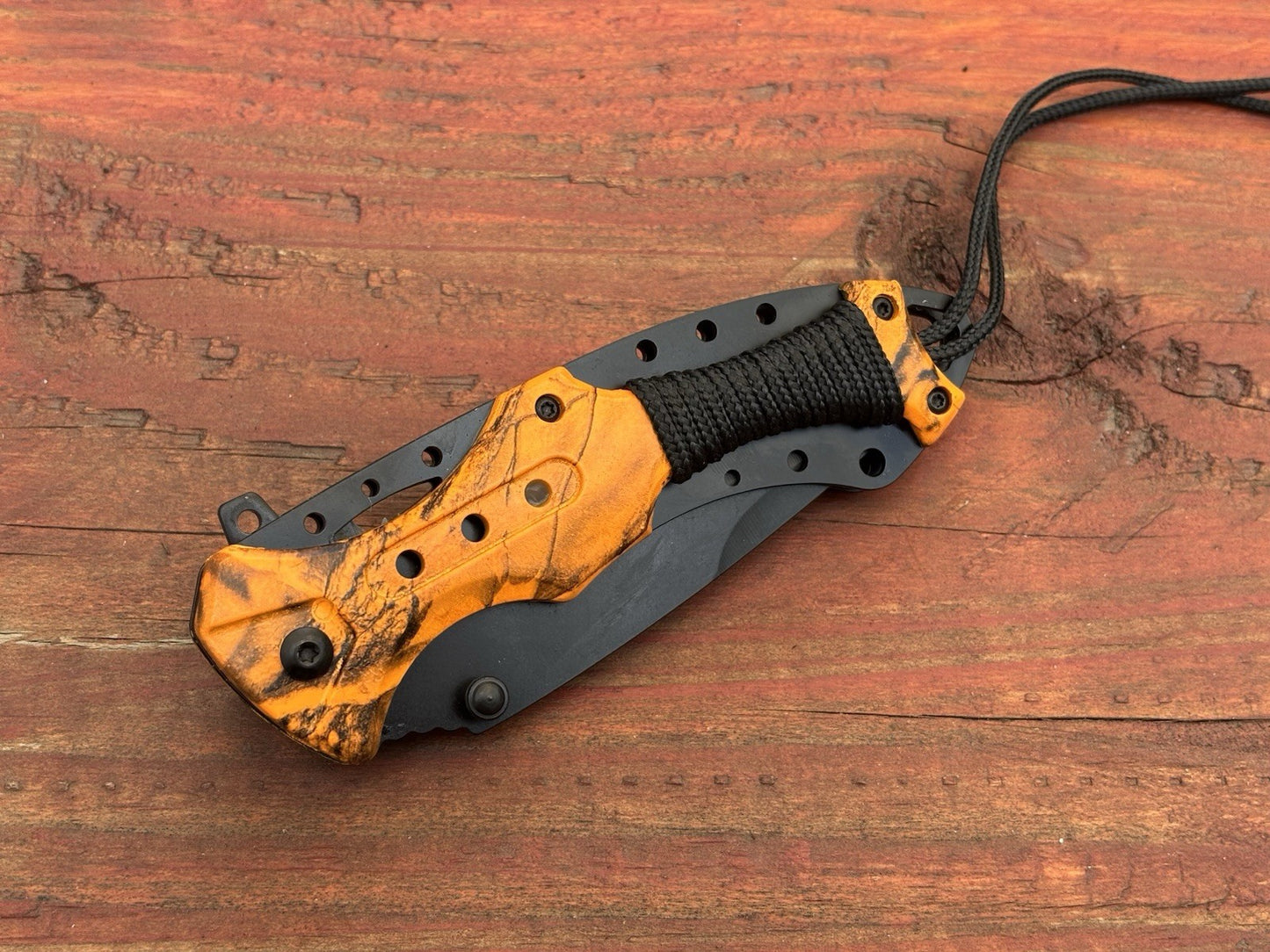 Orange Pocket Knife Spring Assisted Black Blade High Visibility Work Knife