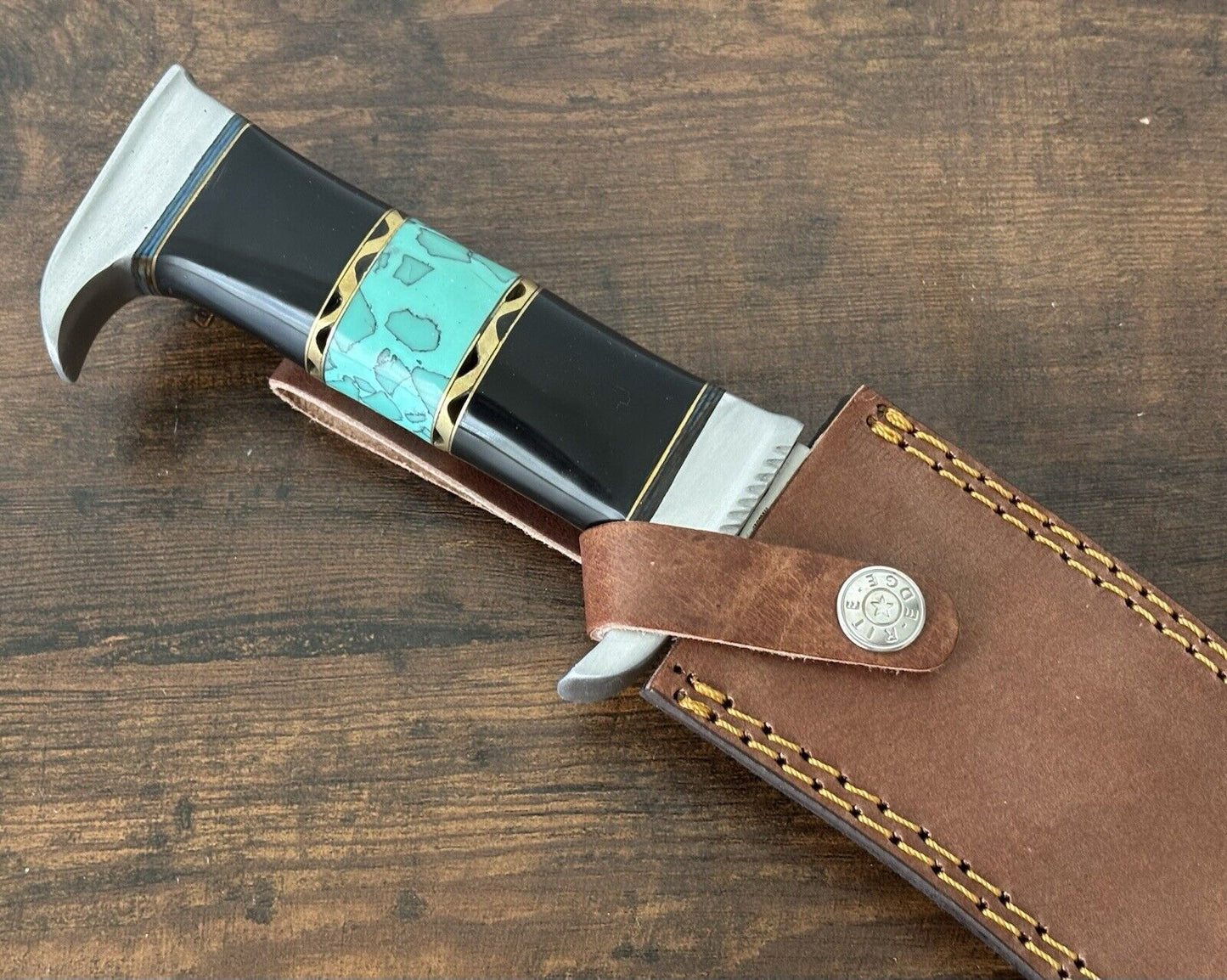 13” Combat Kukri Fixed Blade Knife Battle Hilt Leather Sheath Turquoise Sharp