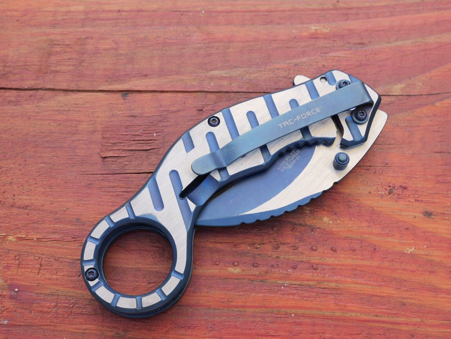 Metal Karambit Folding Pocket Knife Frame Lock Heavy Duty Spring Assist Blue