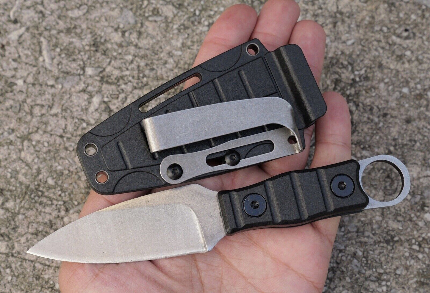 17cm Fixed Blade Knife Sheath Full Tang Back Pocket Clip Horizontal Carry Chrome