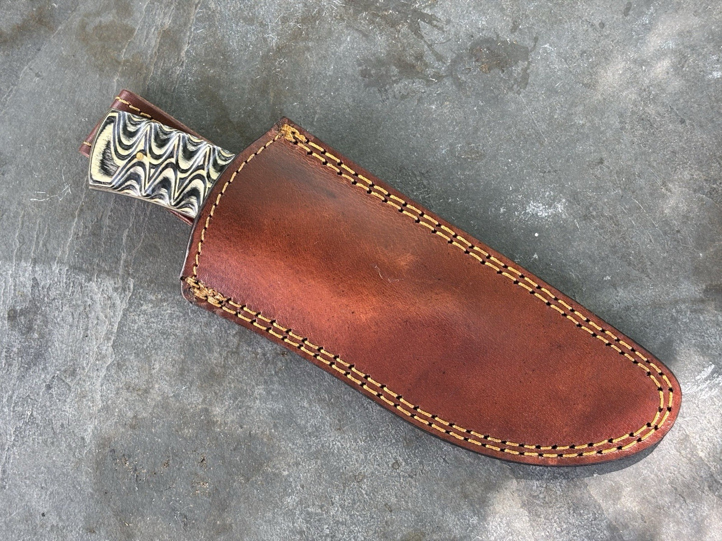 8.5” Fixed Blade Knife Full Tang Wood Handle Protective Leather Sheath