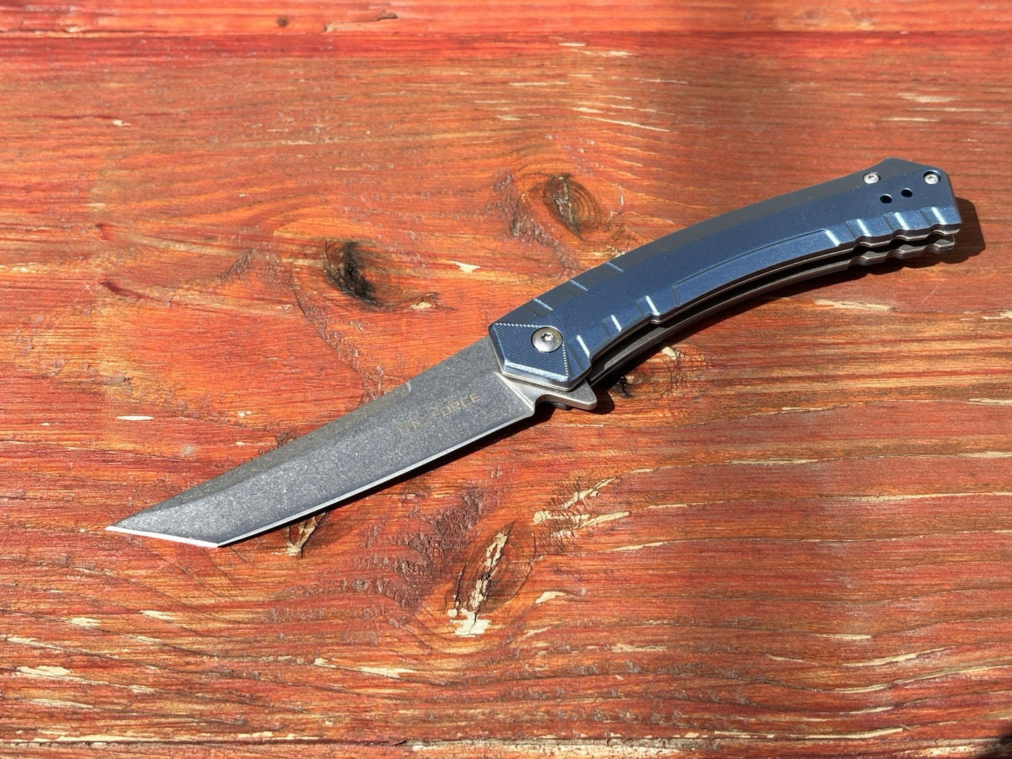 9” Slim Pocket Knife Full Metal Spring Assist Curved Tanto Blade Stonewashed Ceo