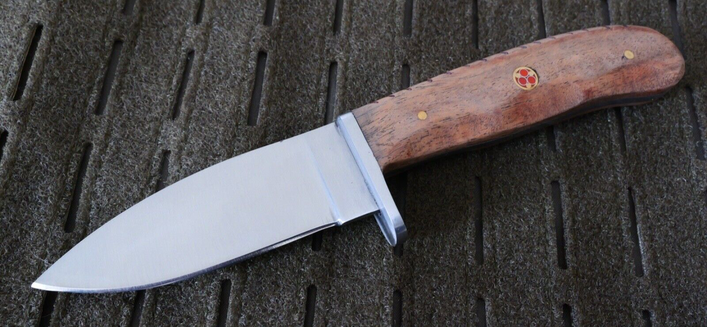 8" Fixed Blade Knife Wood Handle Full Tang Steel Hilt Hand Forged Leather Sheath
