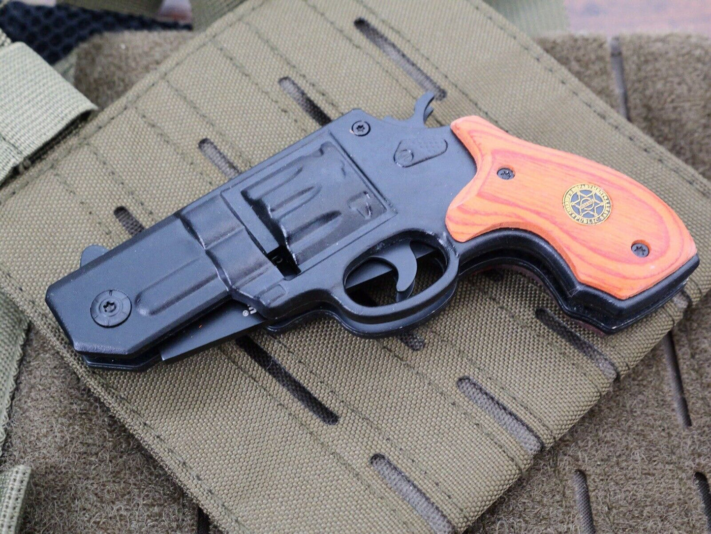 Folding Pocket Knife Pistol Design Sheriff Pocket Clip 3” Blade Sharp EDC