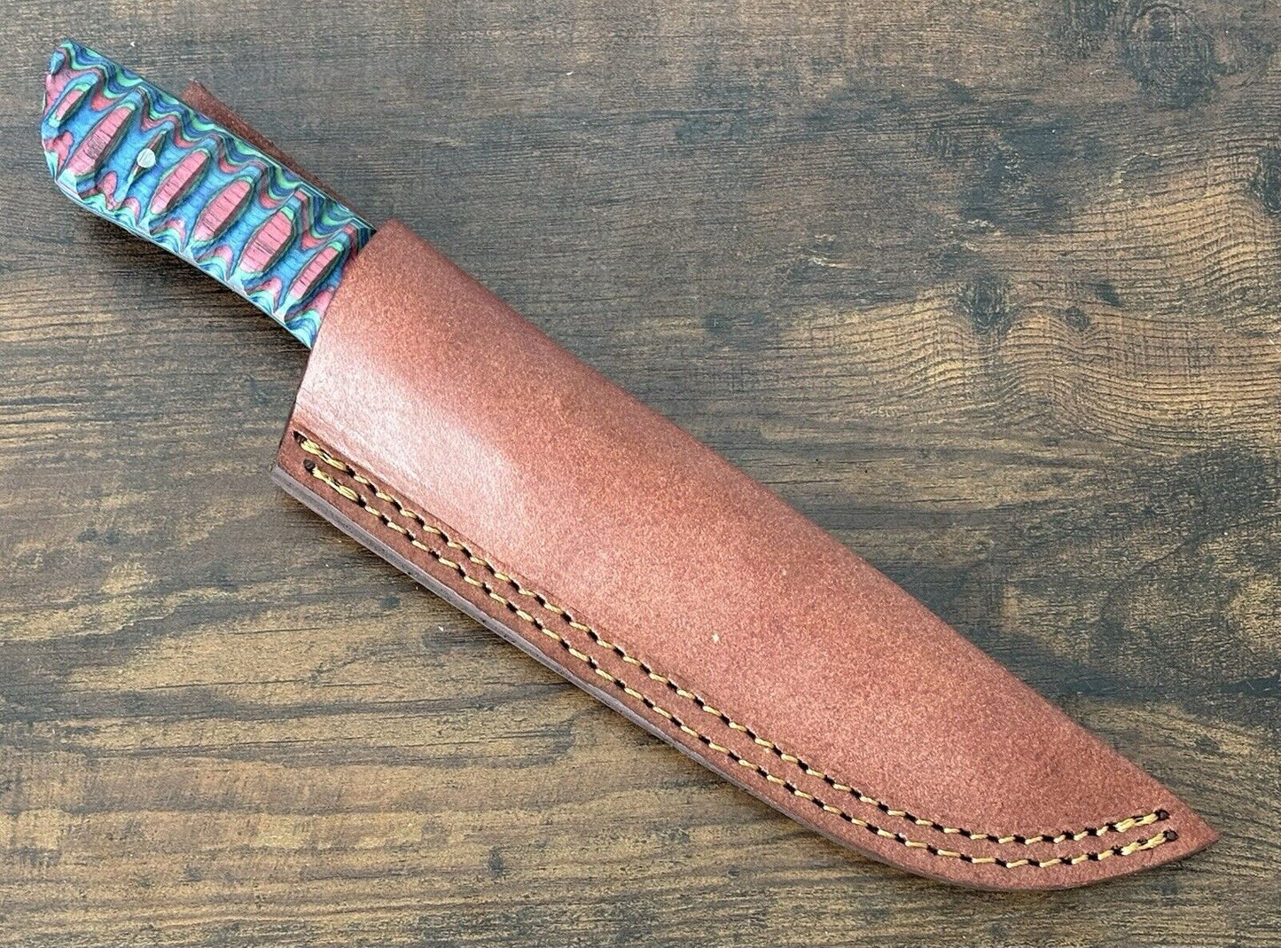 10” Fixed Blade Knife Full Tang Mystic Wood Scales Leather Sheath Sharp Beltloop