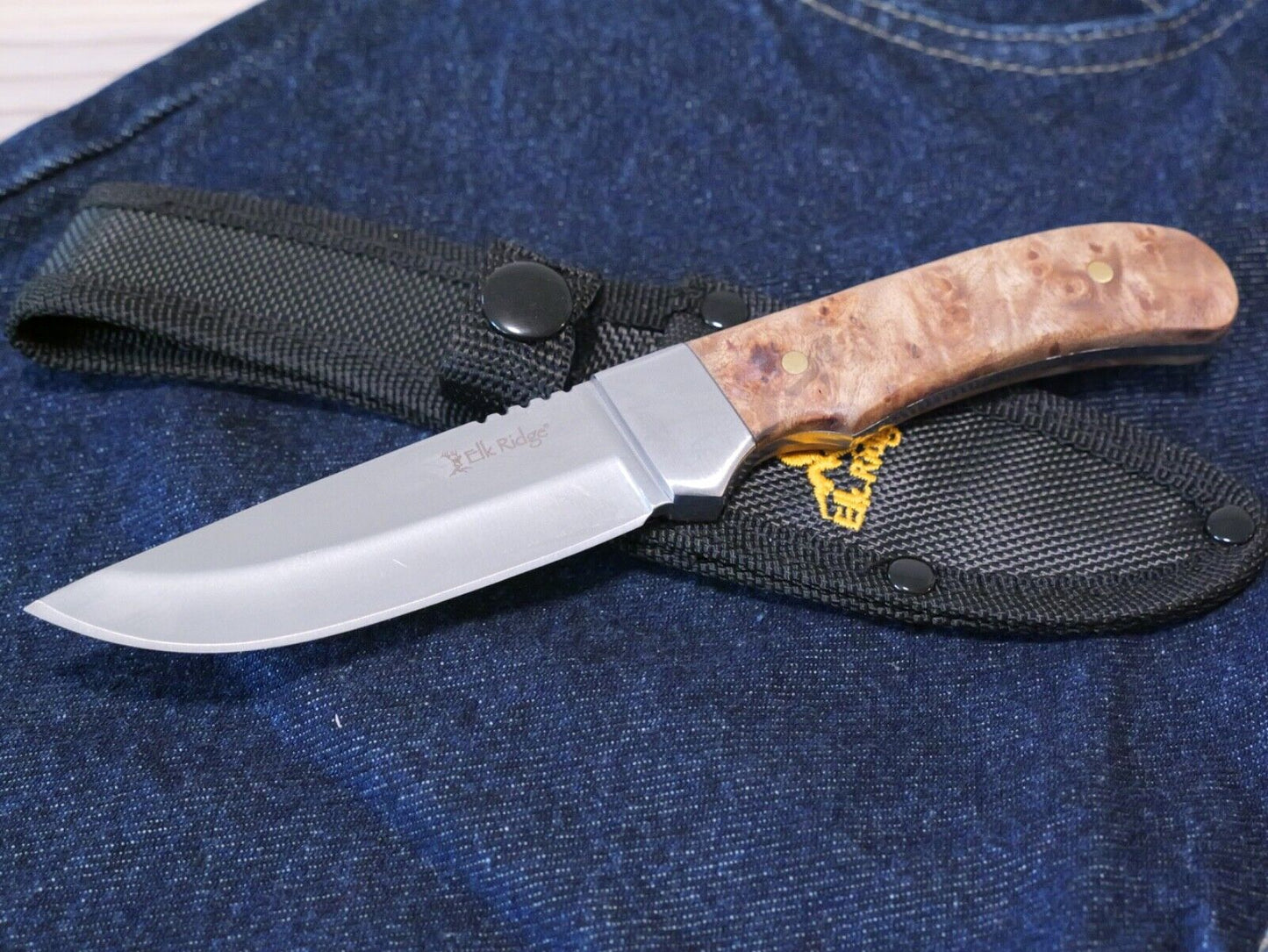8" Fixed Blade Survival Knife Full Tang Wood Handle 4" Blade Nylon Sheath Medium